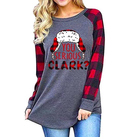 🆕🎅🏽 You Serious Clark? Christmas Vacation women’s top buffalo plaid slee… - Picture 2 of 6